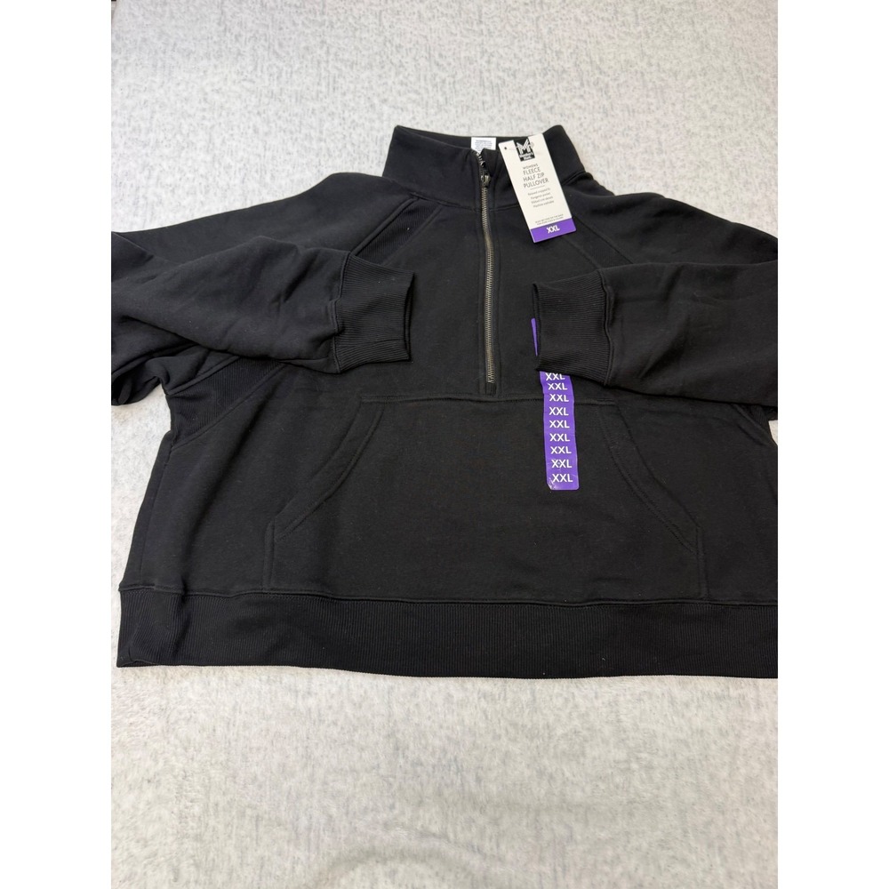 Members‎ Mark Womens Fleece Half Zip Pullover Black Relaxed Cropped XXL New
